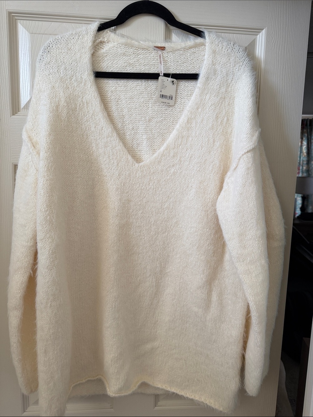 Free People Cream V-Neck Cozy Pullover Sweater NWT